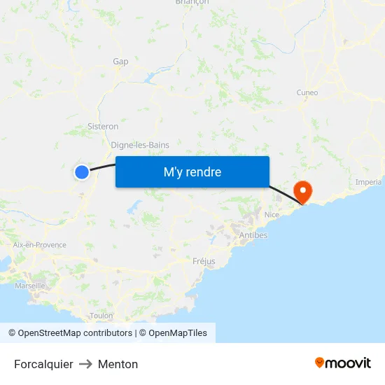 Forcalquier to Menton map