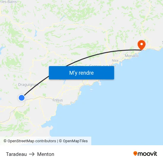 Taradeau to Menton map