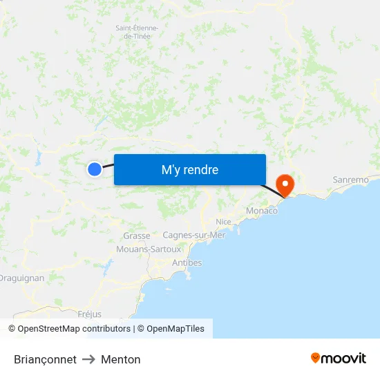 Briançonnet to Menton map