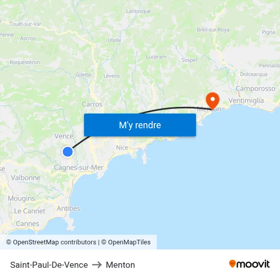 Saint-Paul-De-Vence to Menton map
