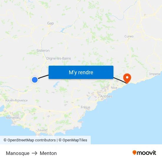 Manosque to Menton map