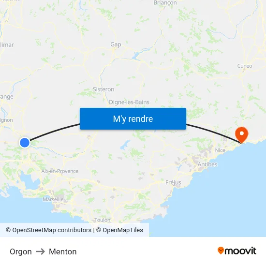 Orgon to Menton map