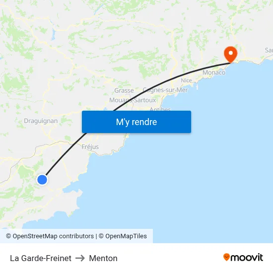 La Garde-Freinet to Menton map