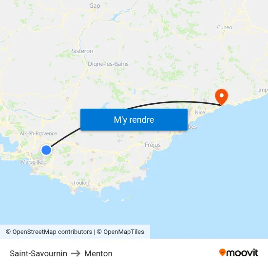 Saint-Savournin to Menton map