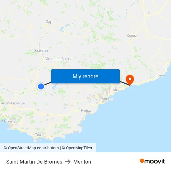 Saint-Martin-De-Brômes to Menton map