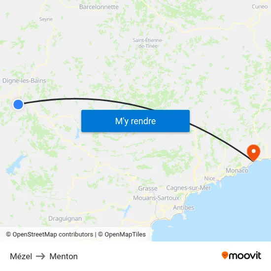 Mézel to Menton map