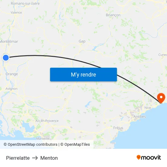 Pierrelatte to Menton map