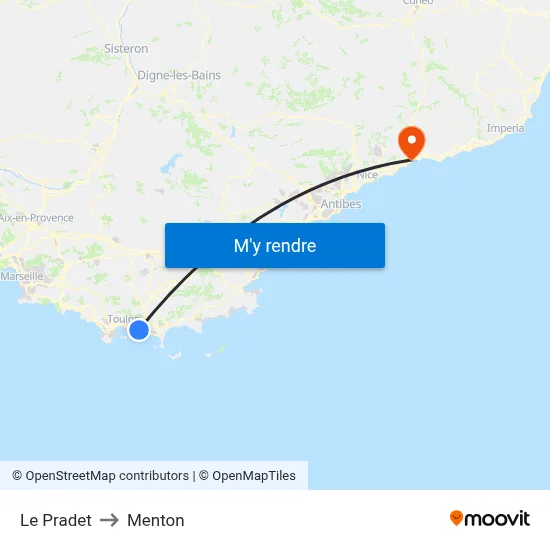 Le Pradet to Menton map
