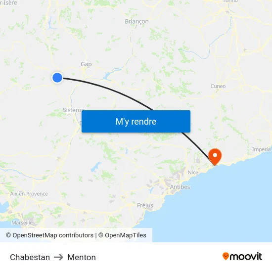Chabestan to Menton map