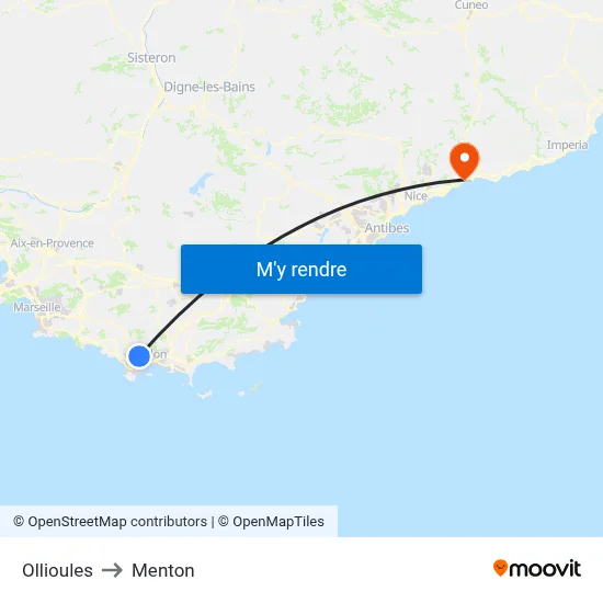 Ollioules to Menton map