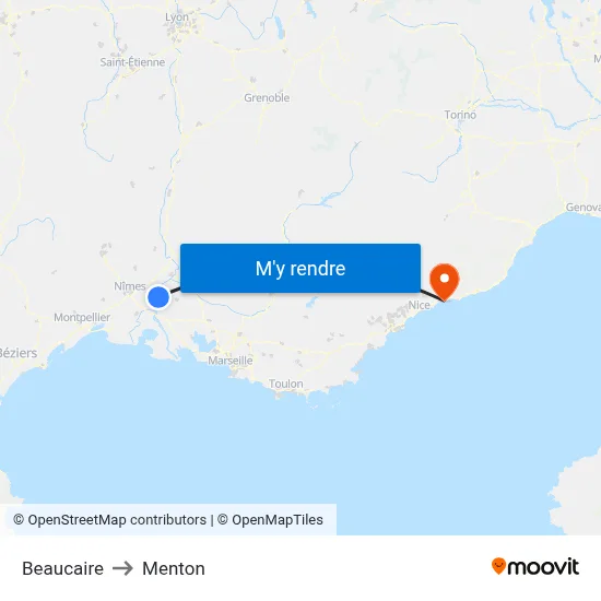 Beaucaire to Menton map