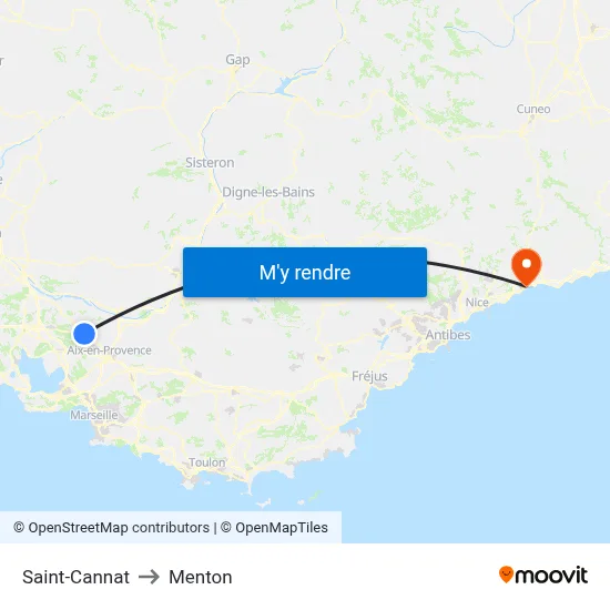 Saint-Cannat to Menton map