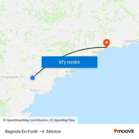 Bagnols-En-Forêt to Menton map