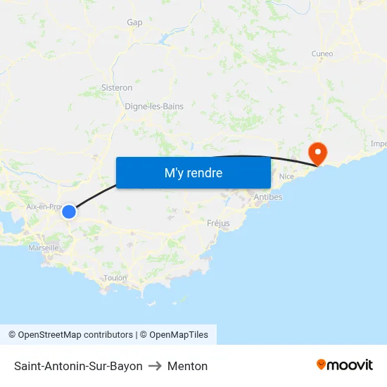 Saint-Antonin-Sur-Bayon to Menton map