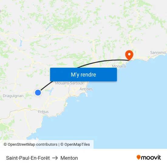Saint-Paul-En-Forêt to Menton map