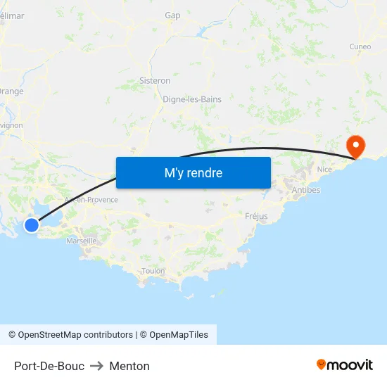 Port-De-Bouc to Menton map