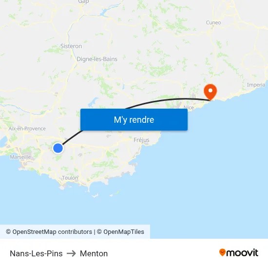 Nans-Les-Pins to Menton map
