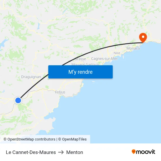 Le Cannet-Des-Maures to Menton map