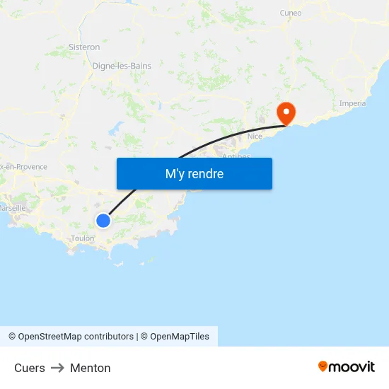 Cuers to Menton map