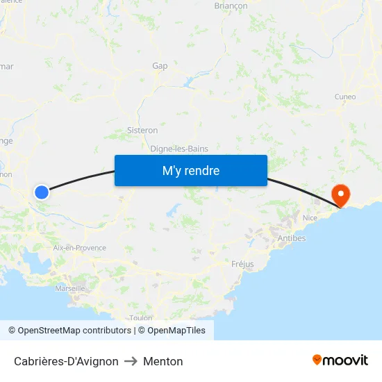 Cabrières-D'Avignon to Menton map