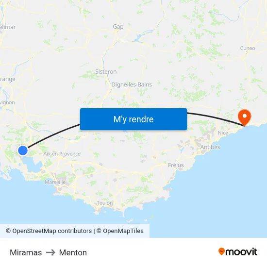 Miramas to Menton map