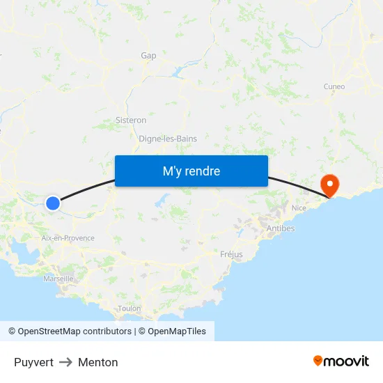 Puyvert to Menton map