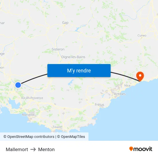 Mallemort to Menton map