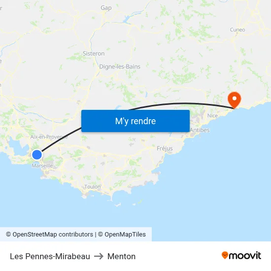 Les Pennes-Mirabeau to Menton map
