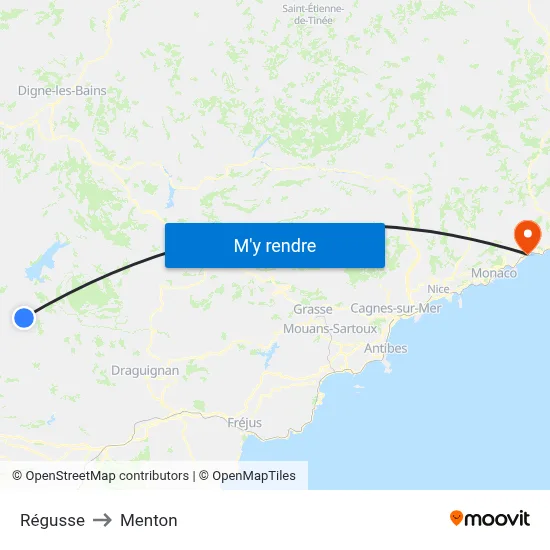 Régusse to Menton map