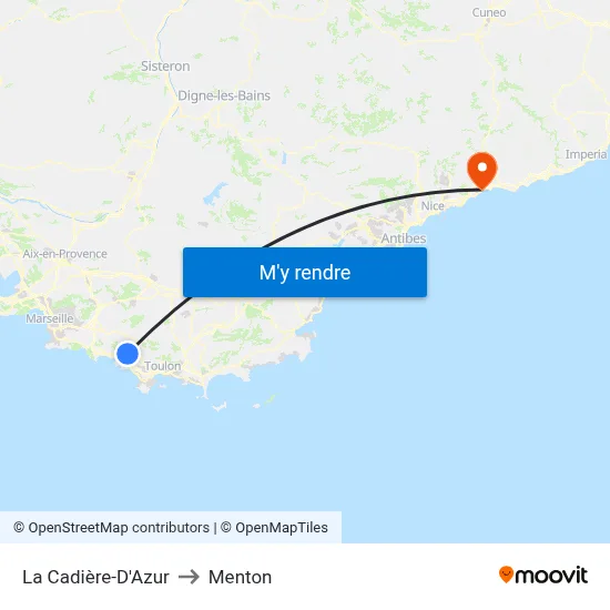 La Cadière-D'Azur to Menton map