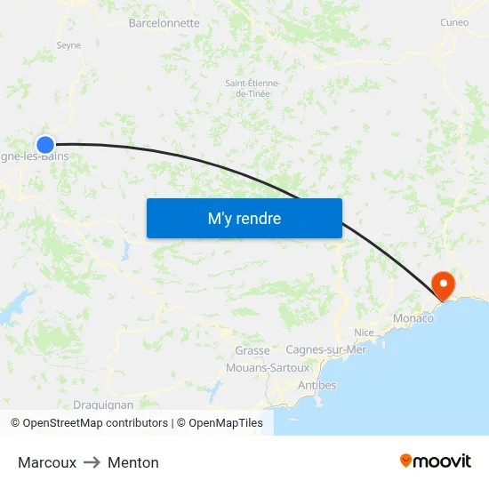 Marcoux to Menton map