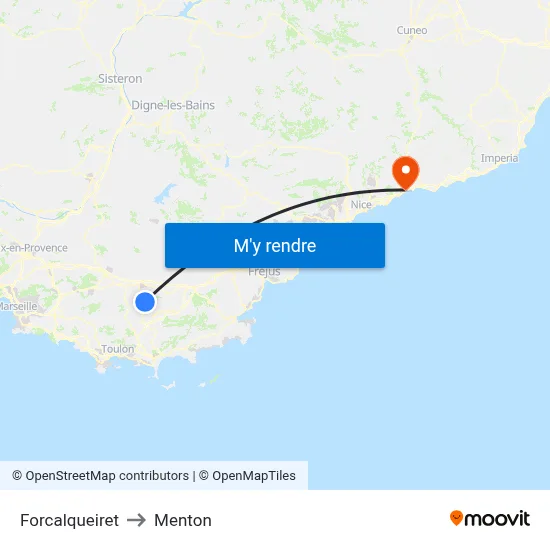 Forcalqueiret to Menton map