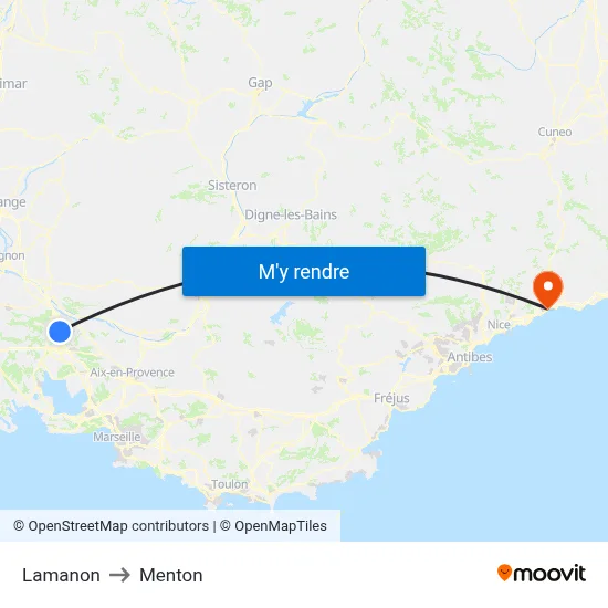 Lamanon to Menton map