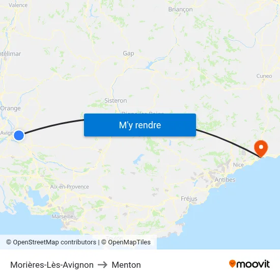 Morières-Lès-Avignon to Menton map