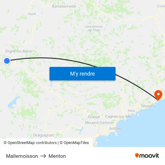 Mallemoisson to Menton map
