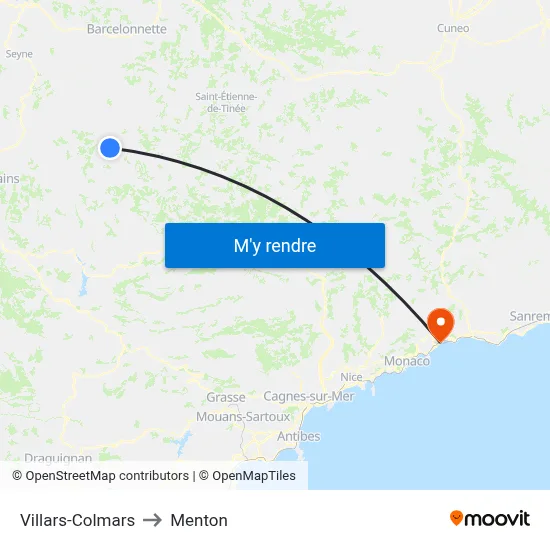 Villars-Colmars to Menton map