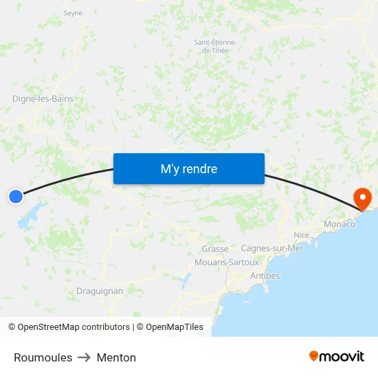 Roumoules to Menton map
