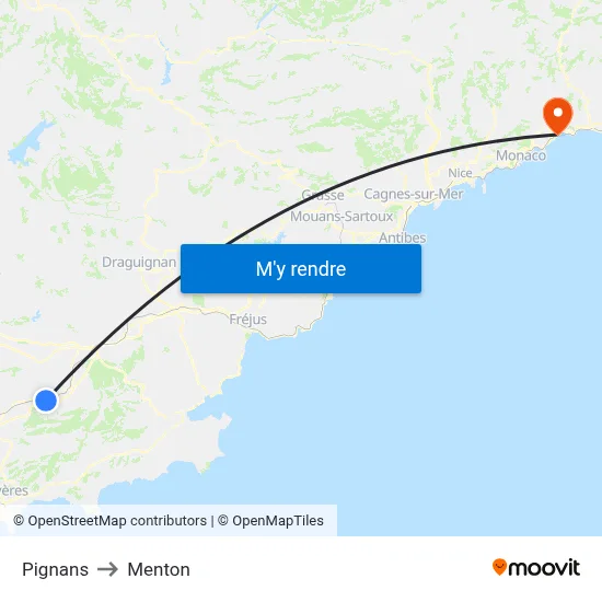 Pignans to Menton map