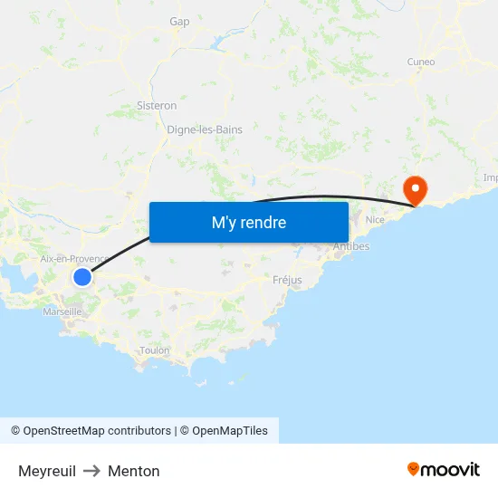 Meyreuil to Menton map