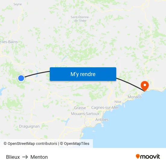 Blieux to Menton map