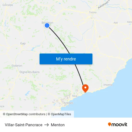 Villar-Saint-Pancrace to Menton map