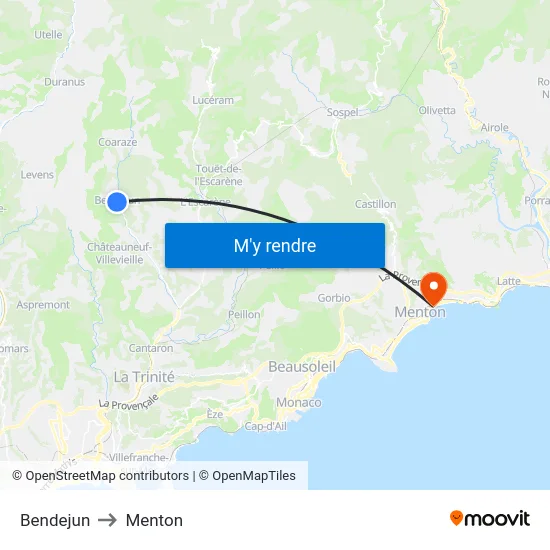 Bendejun to Menton map