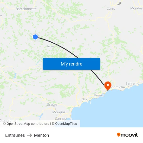 Entraunes to Menton map