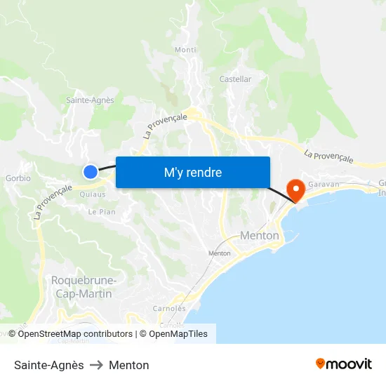 Sainte-Agnès to Menton map