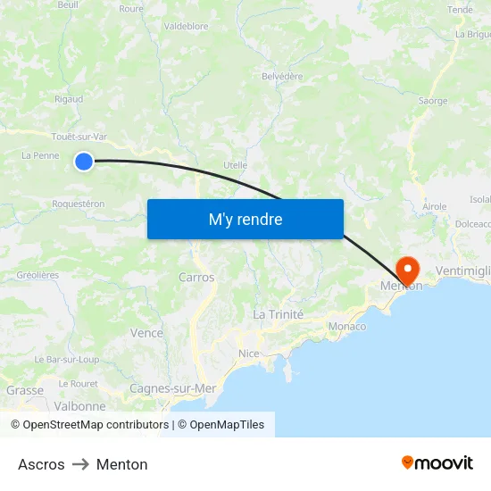 Ascros to Menton map