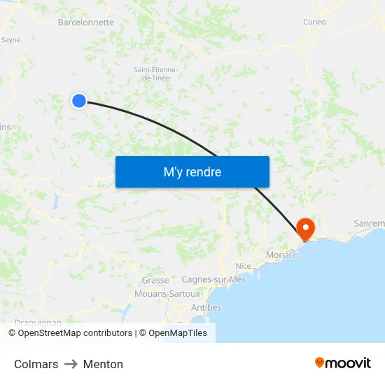 Colmars to Menton map