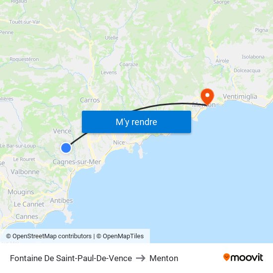 Fontaine De Saint-Paul-De-Vence to Menton map