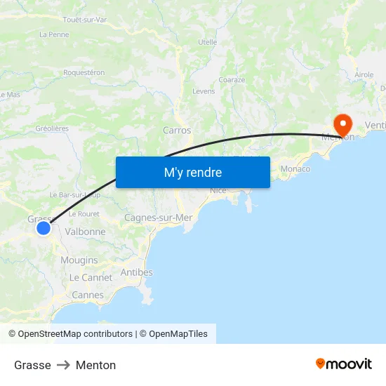 Grasse to Menton map
