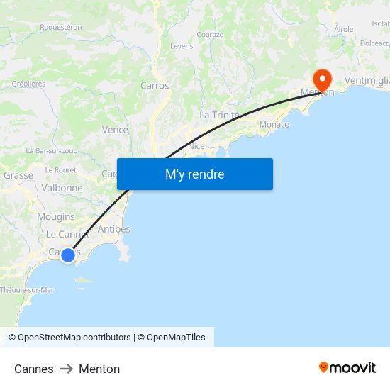 Cannes to Menton map