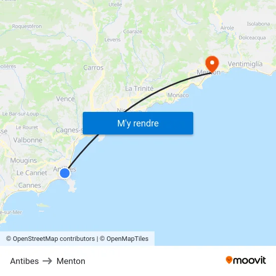 Antibes to Menton map